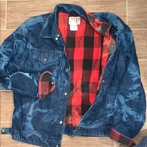 VINTAGE flannel and denim oversized jean jacket